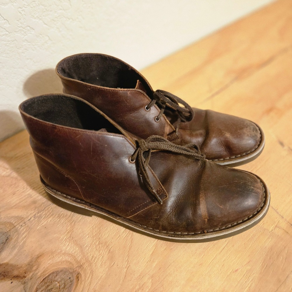 Clarks Bushacre 2 Chukka Boots Desert 10 Men Brown Leather LaceUp Distressed GUC